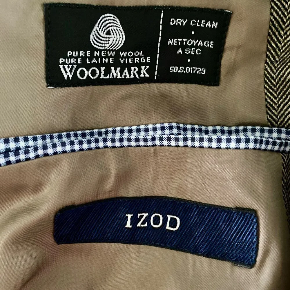 Izod Men's Brown Wool Blazer Jacket Two-Button Notch Lapel 42R